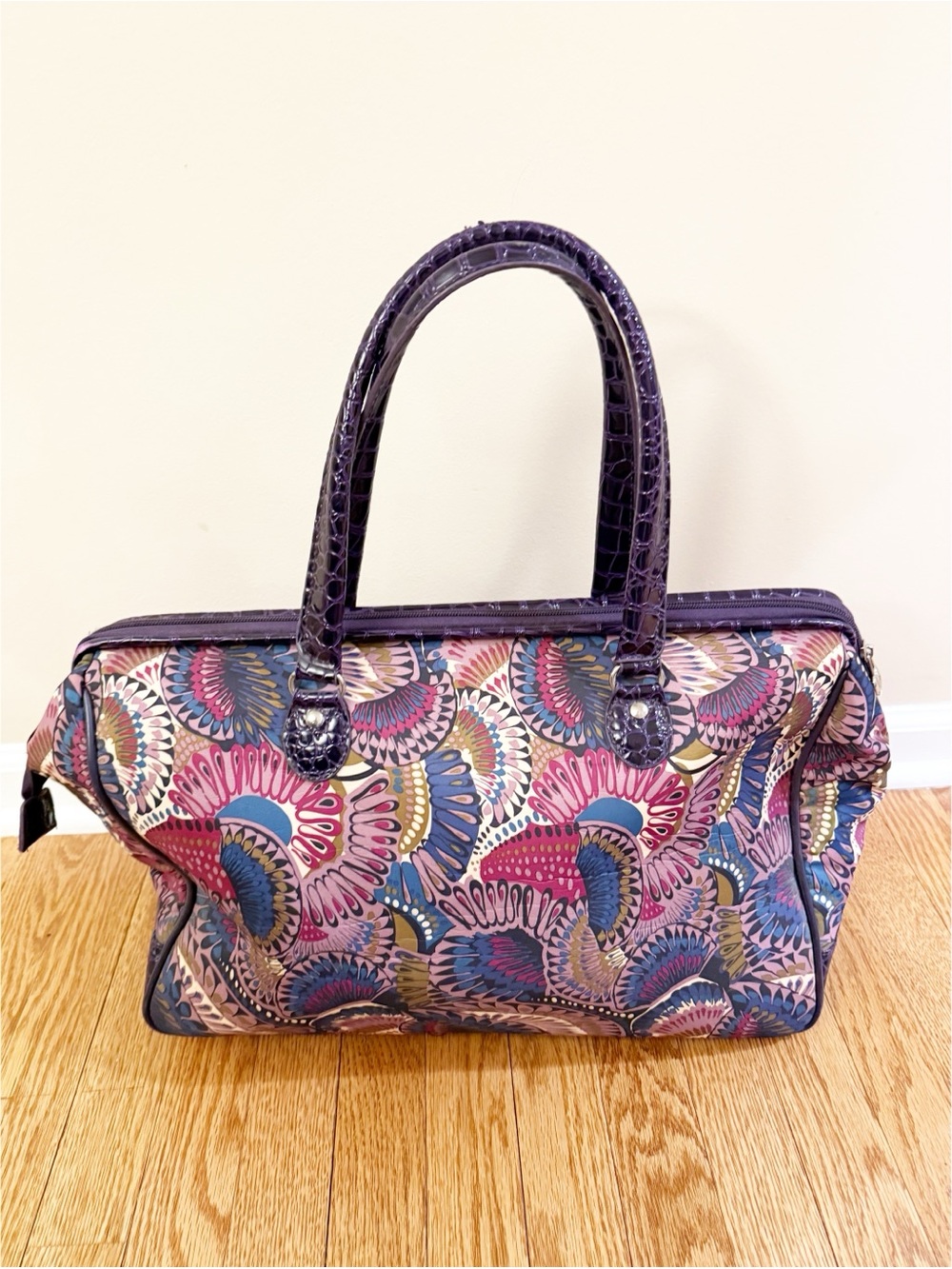 🌸 Kathy Van Zeeland Purple Croc & Butterfly Print Large Satchel Handbag - Picture 7 of 9